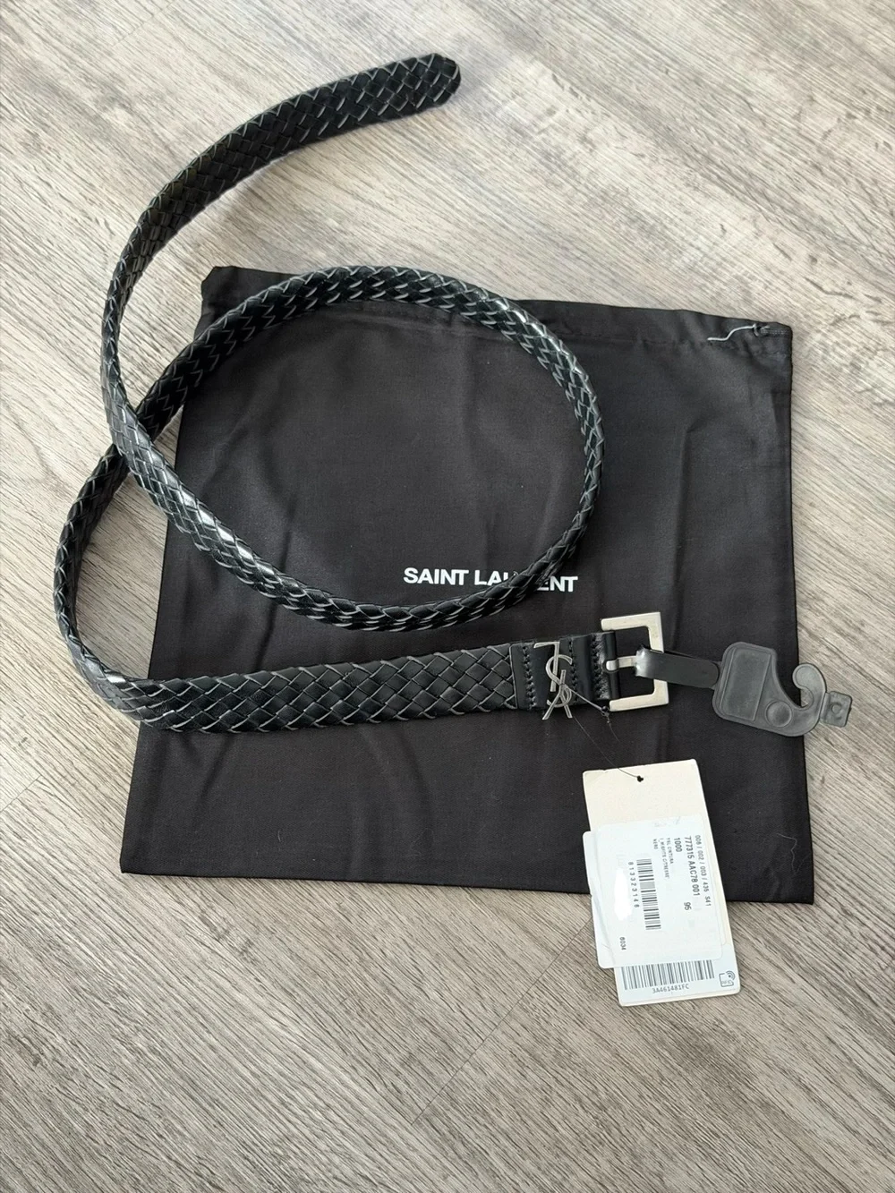 Saint Laurent YSL Cassandre Woven Leather Belt Black Size 95 NWT
